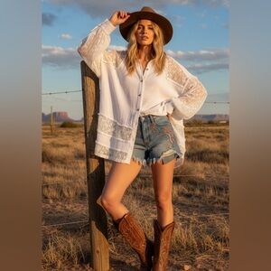 SS5 new Sewn & Seen white cotton lace oversize too small medium large nwt